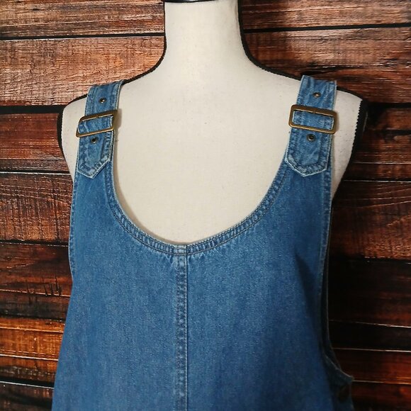 Haiks Maxi Denim Jumper Dress Size L Vintage Hand Painted Frogs & Flowers Slits - Picture 4 of 9